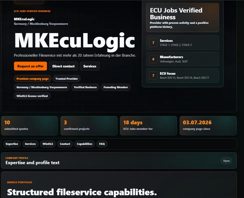 Real ECU Jobs Business Page screenshot
