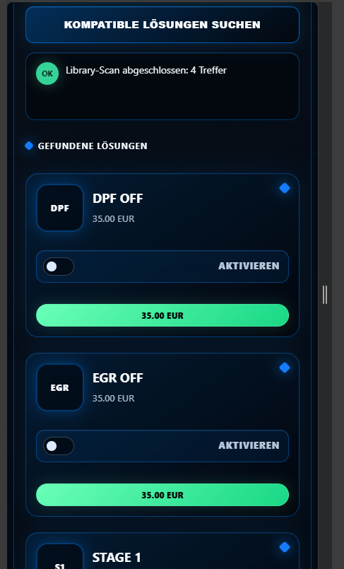 Mobile Ansicht der kompatiblen Lösungen im Patch Portal